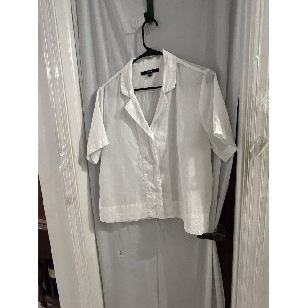 Quince White Crop Button Front Linen Top Sz M Boxy Beach Resort Cruise - Picture 2 of 6